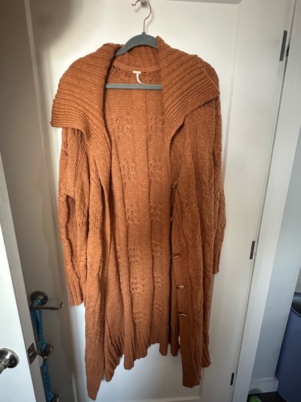 Free People Cozy Open-Front Cable Knit Cardigan Sweater - Rust size XL